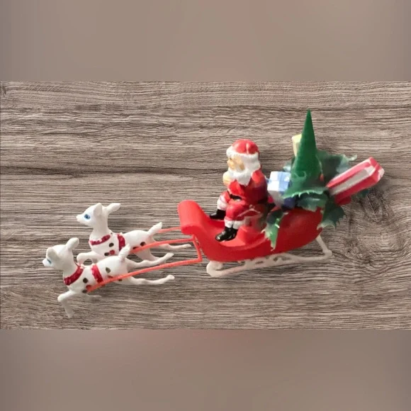 Vtg Kitschy Plastic Santa Sleigh With 2 Reindeer Christmas Blow Mold 8” - Picture 2 of 4